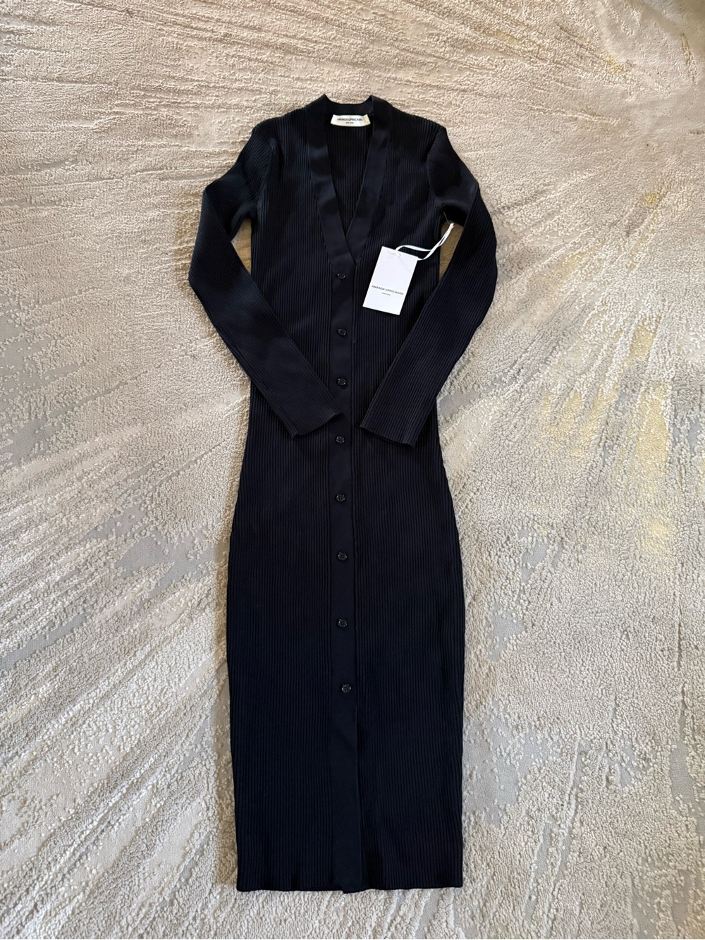 Amanda Uprichard Black Ribbed knit midi dress sexy classy button small new